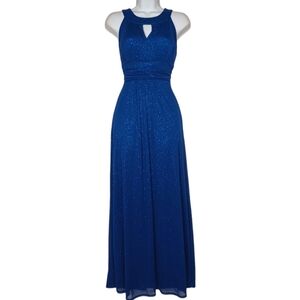 Sweet Storm blue silver shimmer sleeveless keyhole maxi party dress small